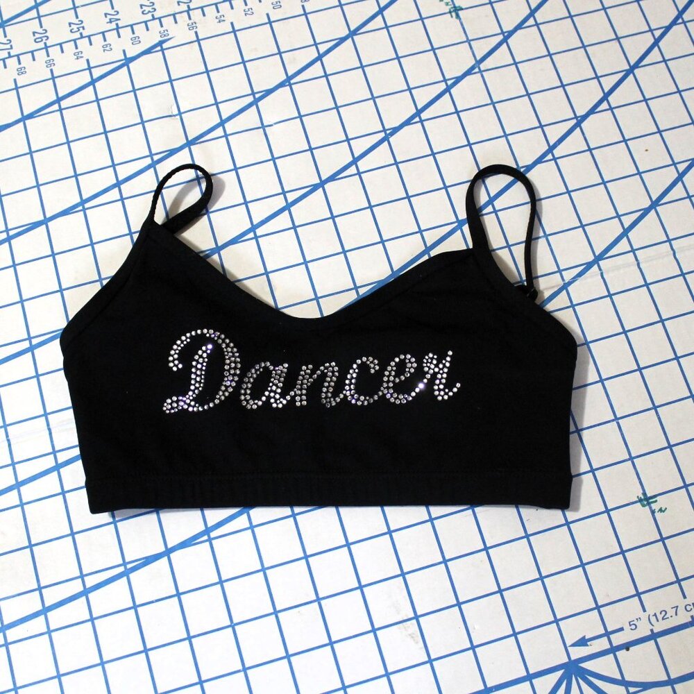 Capezio Rhinestone-Studded "Dancer" Black Bralette, Small